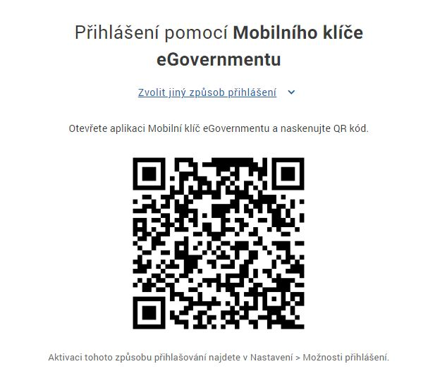 Přihlášení mobilním klíčem přes QR kód