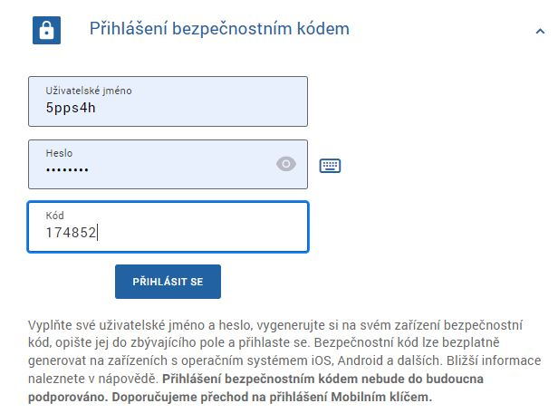 Další způsoby přihlášení