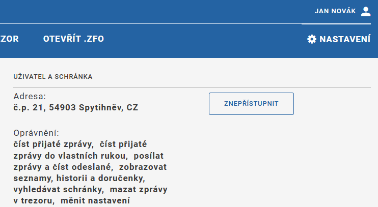 Oprávnění přihlášeného uživatele