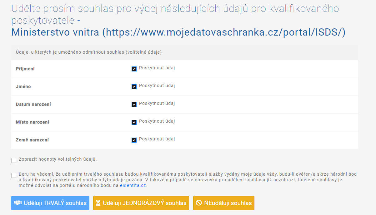 Souhlas přístupu k údajům
